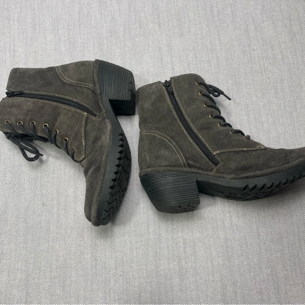 Fly London Wune Lace Up Steampunk Goth Suede Bootie Diesel Oil Gray EU 40